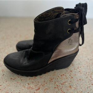 Fly London Yama Leather Lace-Up Booties